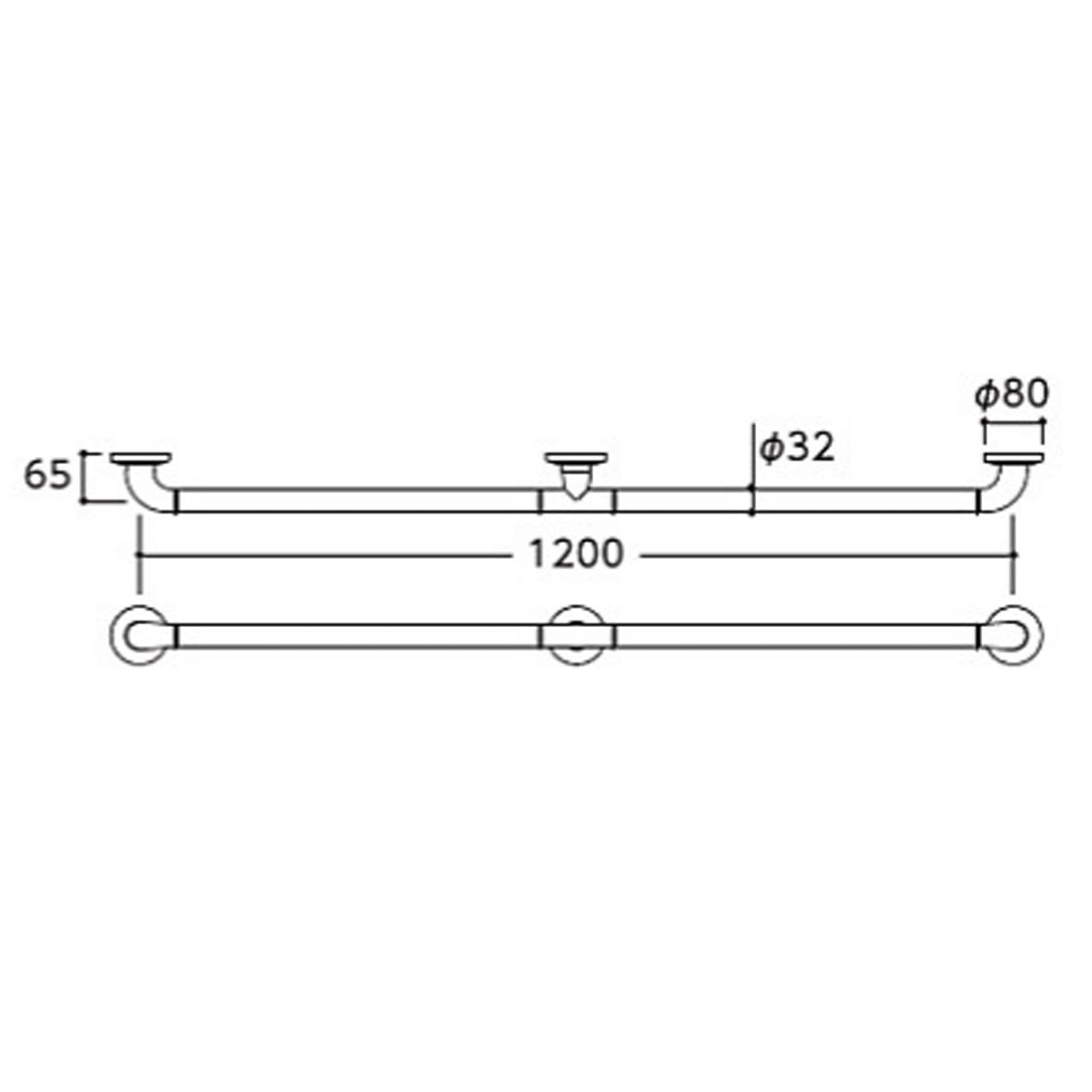 浴室用手すり TOTO Fシリーズ I型 長さ1200mm 握り直径32mm ホワイト 